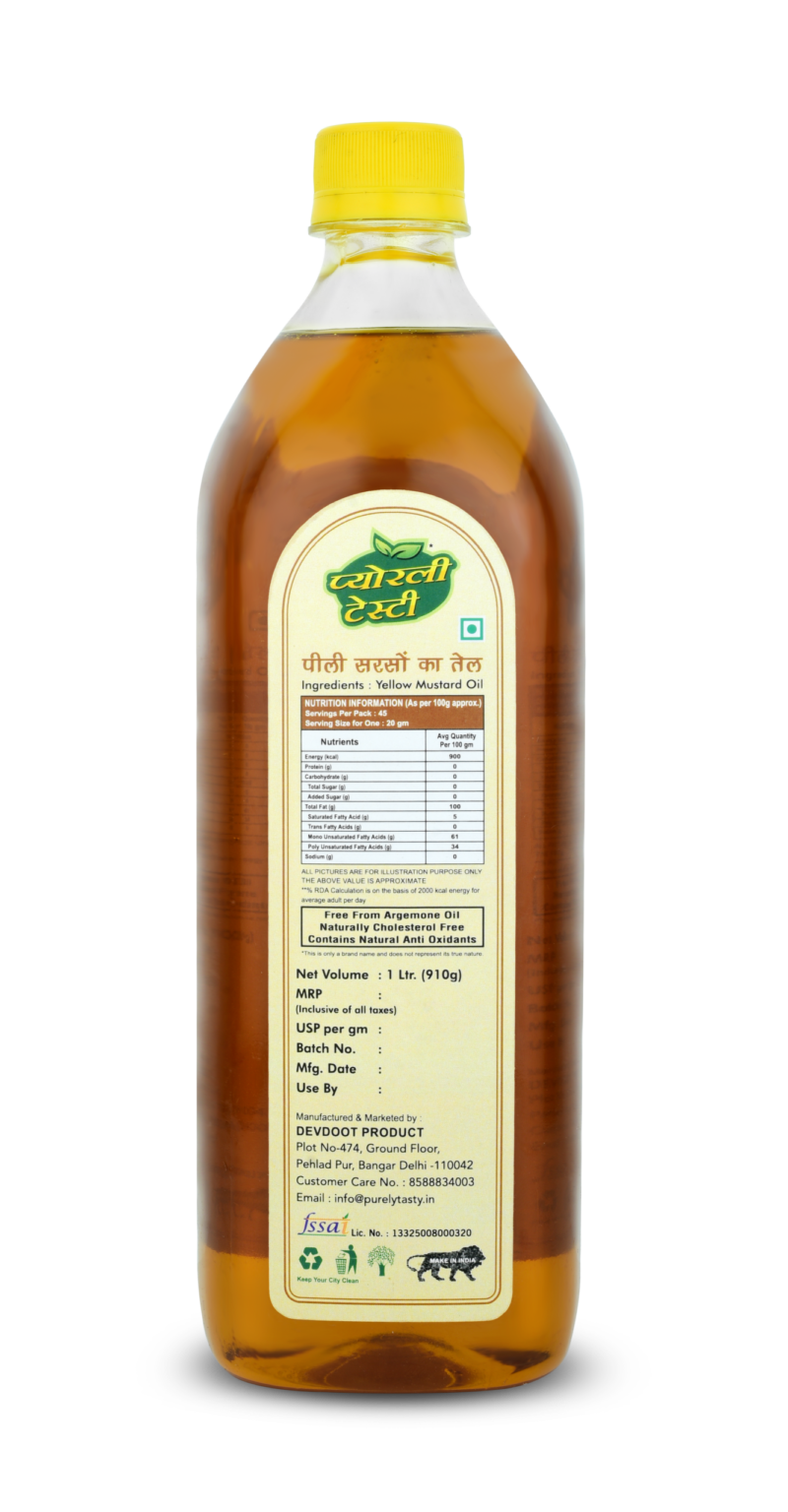 Cold Pressed Yellow Mustard Oil (1Litre) - DEVDOOT PRODUCT